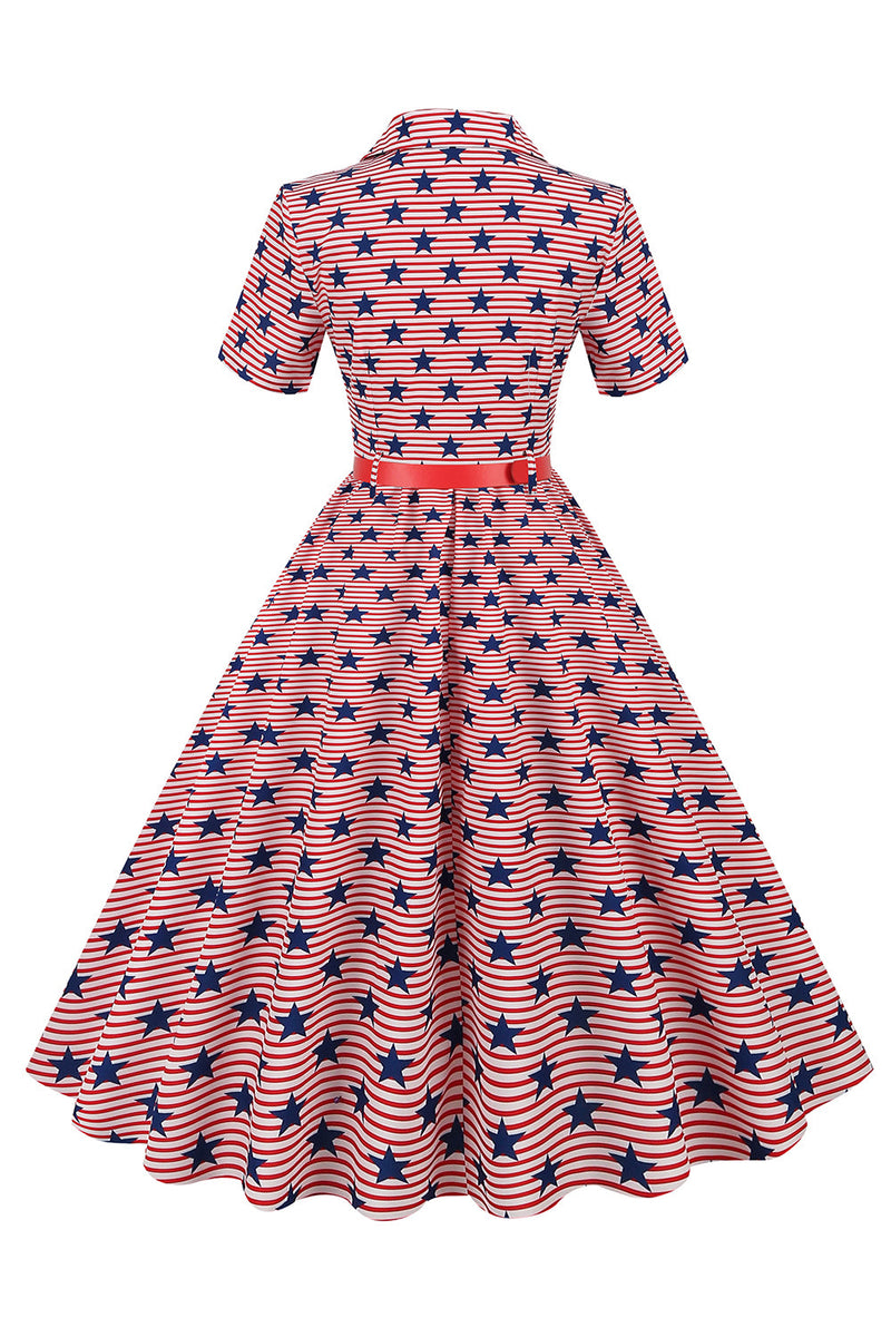 Load image into Gallery viewer, American Flag Stars Print Vintage Dress
