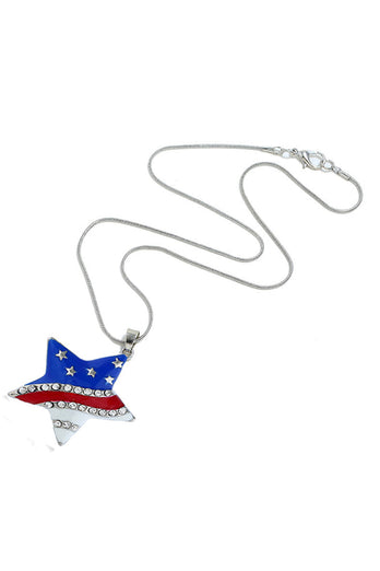 American Flag Pentagram Diamond Necklace