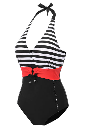 Plus Size Black Halter One Piece Swimwear