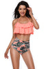 Load image into Gallery viewer, Halter Orange and Leaves Two Pieces Swimsuit