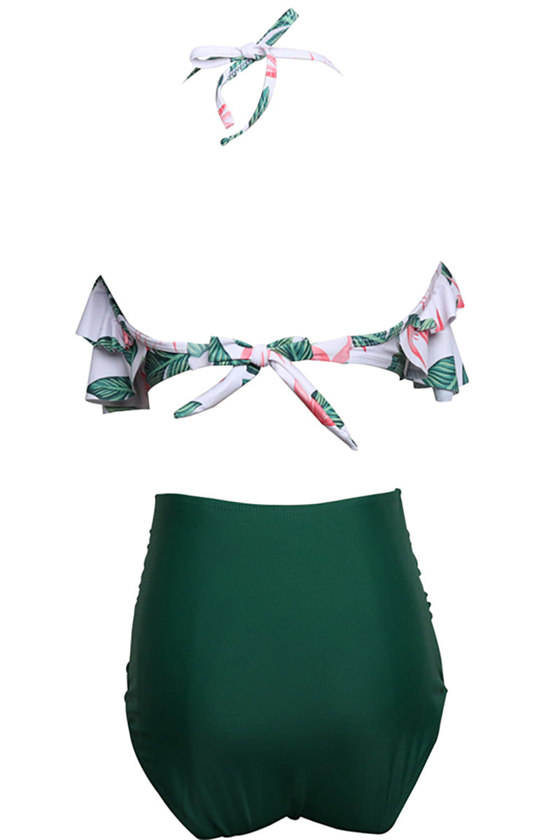 Load image into Gallery viewer, Green Halter Leaves Two Pieces Bikini