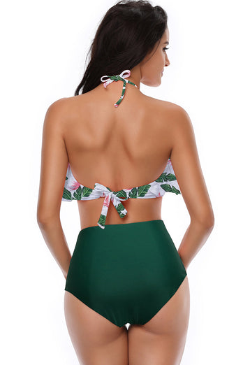 Green Halter Leaves Two Pieces Bikini