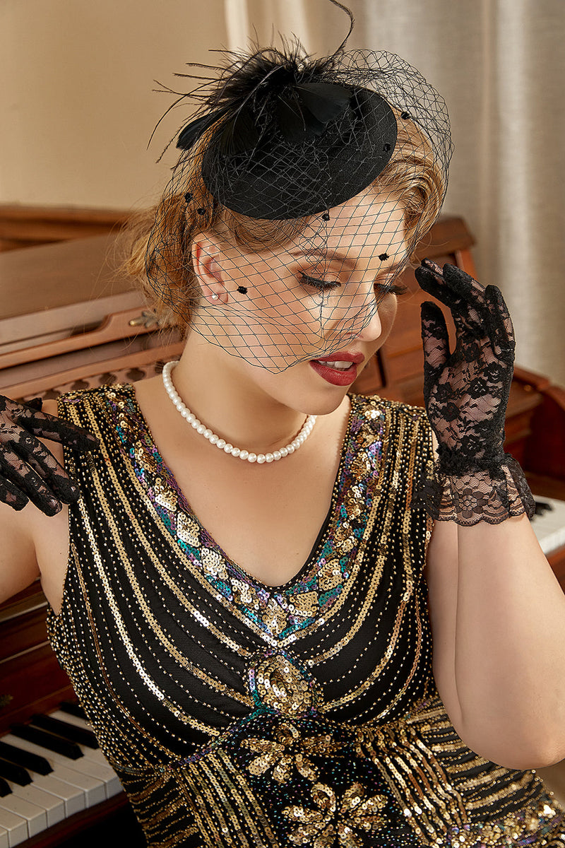 Load image into Gallery viewer, 1920s Headpiece Earrings Necklace and Gloves Four Pieces Accessories Sets