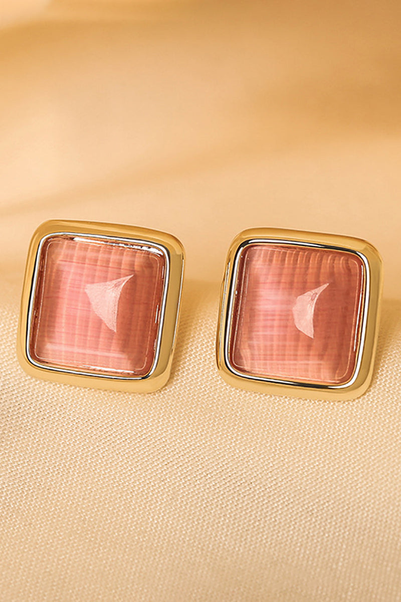Load image into Gallery viewer, Geometric Square Pink Stud Earrings