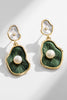 Load image into Gallery viewer, Green Lotus Leaf Pearl Earrings