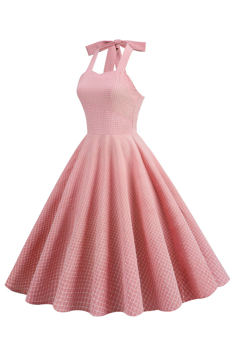 Load image into Gallery viewer, Halter Plaid 1950s Swing Dress