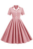 Load image into Gallery viewer, Blush Plaid Swing 1950s Dress with Short Sleeves