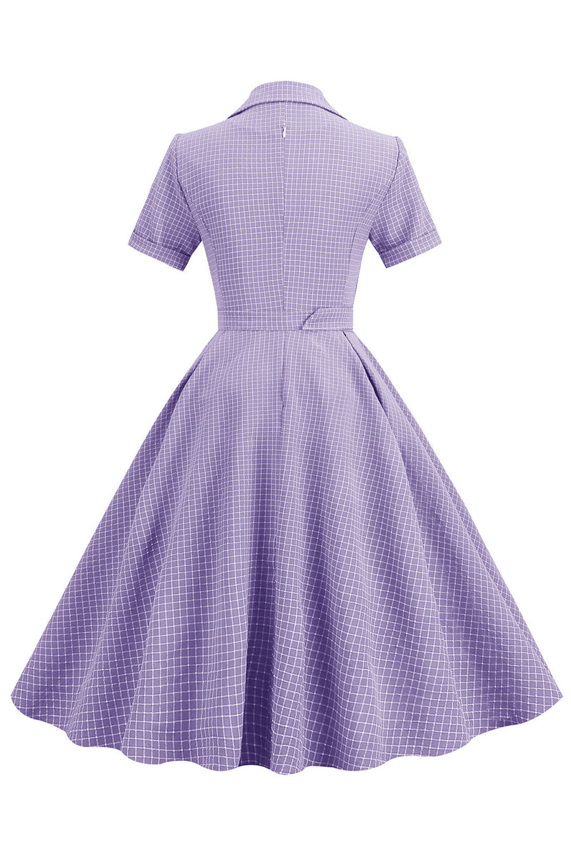 Load image into Gallery viewer, Blush Plaid Swing 1950s Dress with Short Sleeves