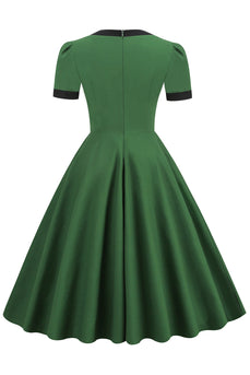 Dark Green Swing 1950s Dress with Bow