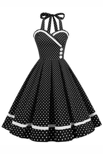 Halter Polka Dots Swing Dress with Buttons