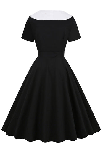Black 1950s Swing Dress with Belt