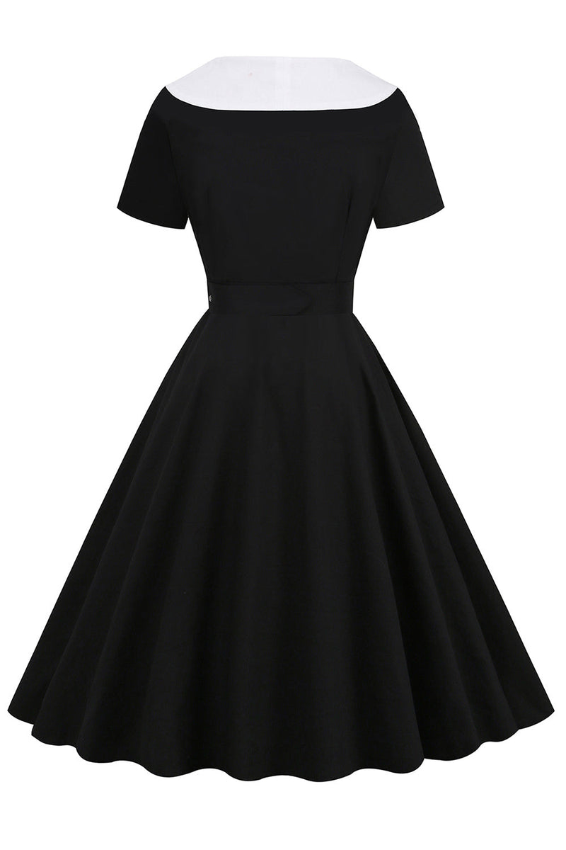 Load image into Gallery viewer, Black 1950s Swing Dress with Belt