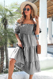 Blue Plaid Off Shoulder Summer Dress