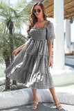 Blue Plaid Off Shoulder Summer Dress