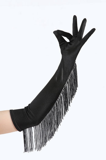 Black Party Gloves With Fringes