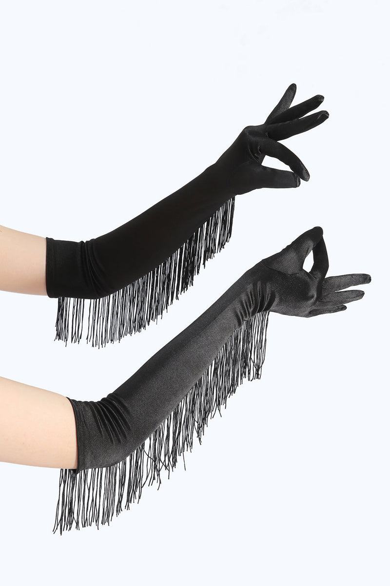 Load image into Gallery viewer, Black Party Gloves With Fringes