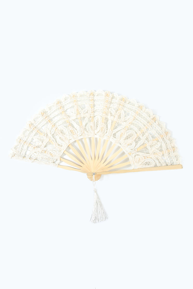 Load image into Gallery viewer, Ivory 1920s Hollow Lace Fan with Fringes