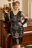 Plus Size Black Golden Beaded Sequins 1920s Dress