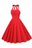 Retro Style Halter Red Polka Dots 1950s Dress