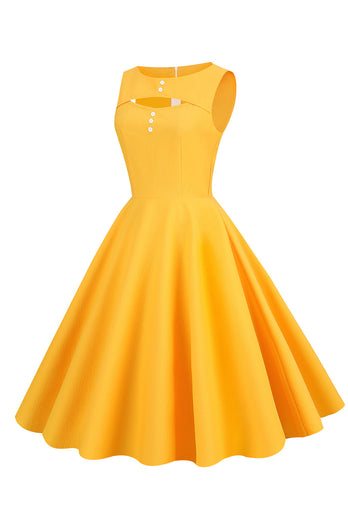 Retro Style Yellow 1950s Dress with Keyhole