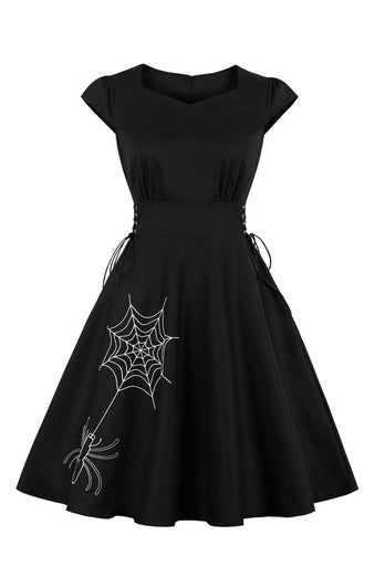 Black Lace-up Vintage Halloween Dress