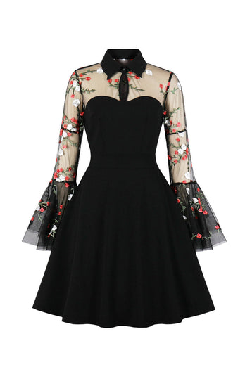 Black Long Sleeves Halloween Dress with Embroidery