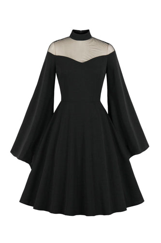 Vintage Black Halloween Dress with Long Sleeves