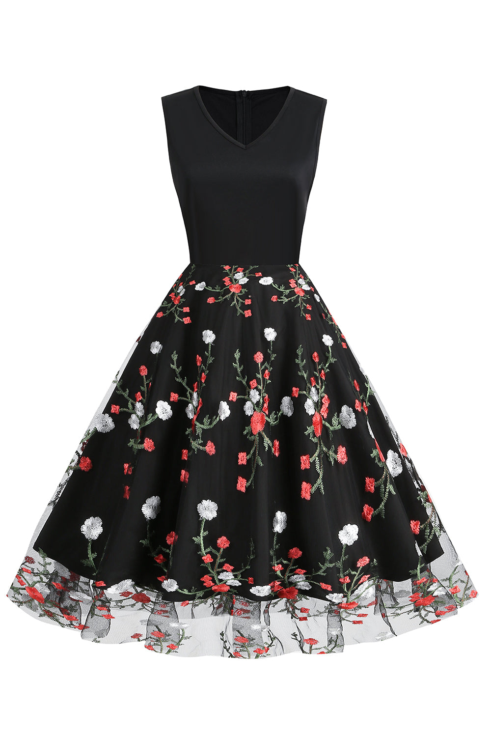 Black Vintage 1950s Dress with Embroidery