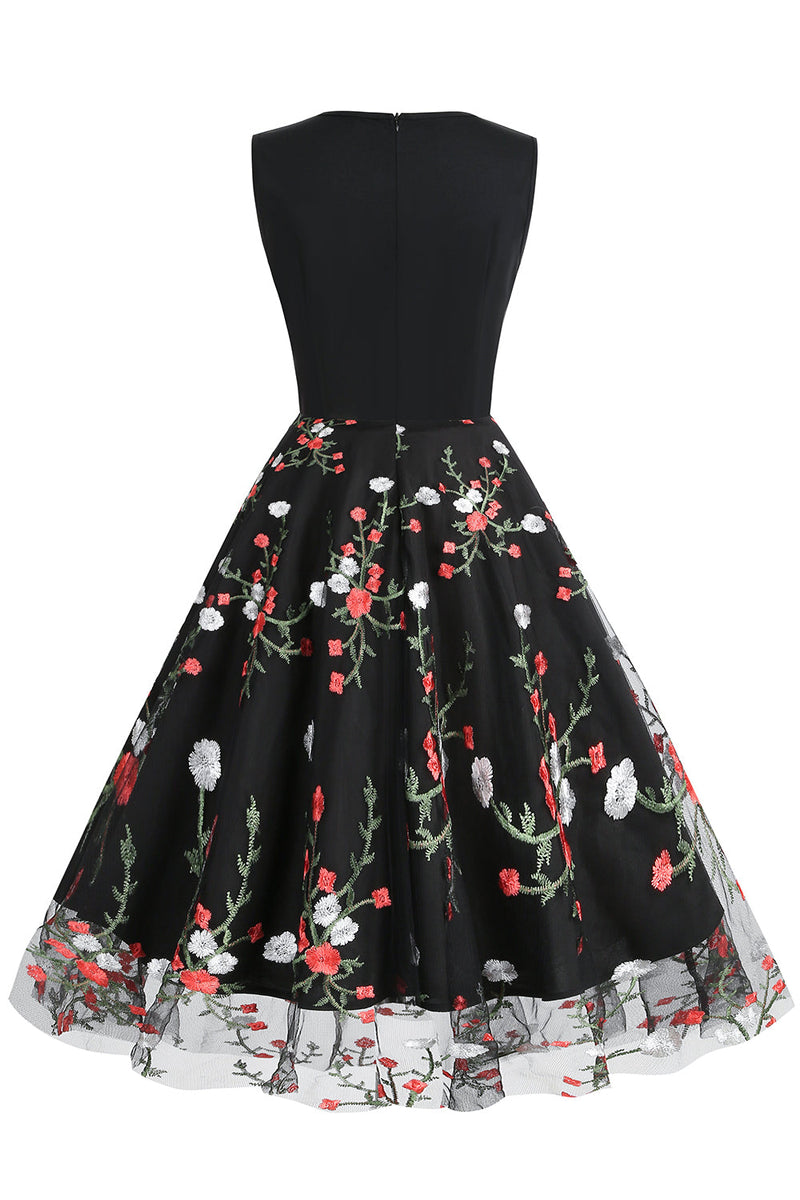 Load image into Gallery viewer, Black Vintage 1950s Dress with Embroidery