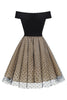 Load image into Gallery viewer, Black Off the Shoulder Polka Dots 1950s Dress
