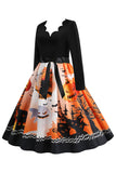 V-Neck Printed Halloween Dress with Belt