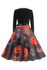 Load image into Gallery viewer, Wavy V-Neck Long Sleeve Print Halloween Retro Dress