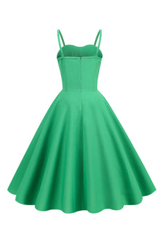 Green Spaghetti Straps 1950s Dress