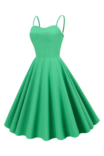 Green Spaghetti Straps 1950s Dress