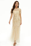 Leaves Sequins Mother Of The Bride Dress with Short Sleeves