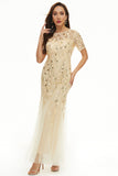 Leaves Sequins Mother Of The Bride Dress with Short Sleeves