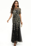 Leaves Sequins Mother Of The Bride Dress with Short Sleeves