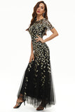 Leaves Sequins Mother Of The Bride Dress with Short Sleeves