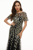 Leaves Sequins Mother Of The Bride Dress with Short Sleeves