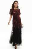 Leaves Sequins Mother Of The Bride Dress with Short Sleeves