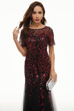 Leaves Sequins Mother Of The Bride Dress with Short Sleeves