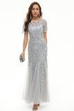 Leaves Sequins Mother Of The Bride Dress with Short Sleeves