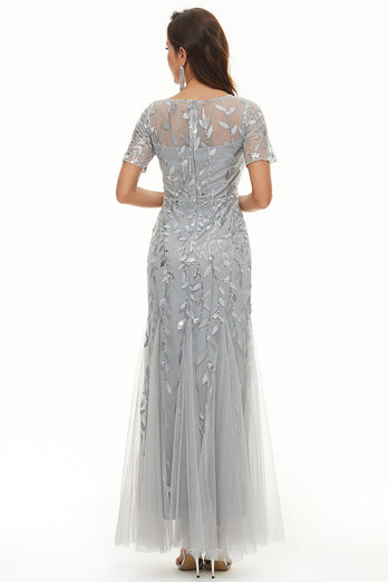 Leaves Sequins Mother Of The Bride Dress with Short Sleeves