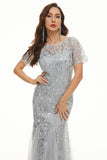 Leaves Sequins Mother Of The Bride Dress with Short Sleeves