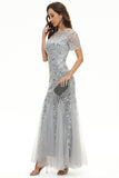 Leaves Sequins Mother Of The Bride Dress with Short Sleeves