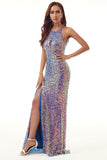 Sequins Halter Long Prom Dress with Slit