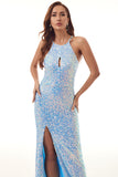 Sequins Halter Long Prom Dress with Slit