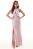 Load image into Gallery viewer, Sequins Halter Long Prom Dress with Slit