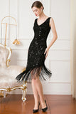 Black Sequin 1920s Flapper Dress with Fringes