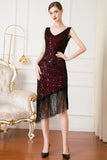 Black Sequin 1920s Flapper Dress with Fringes